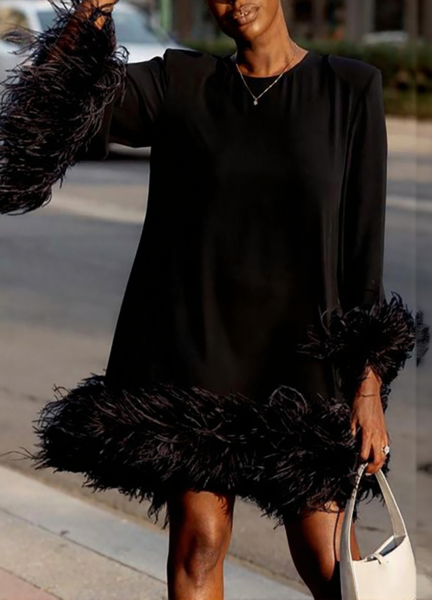 Asymmetrical Shirt Feather Mini Dress